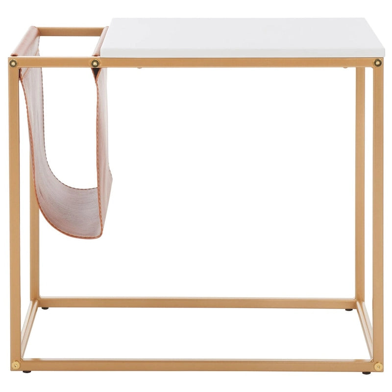 Industrial Side Table with Wooden Top & Black Metal Base — 22x14x20 Inches