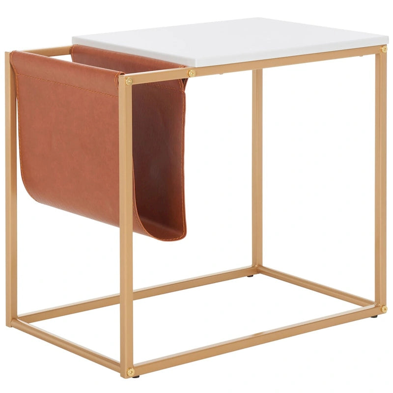 Industrial Side Table with Wooden Top & Black Metal Base — 22x14x20 Inches