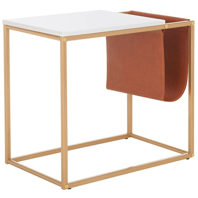 Industrial Side Table with Wooden Top & Black Metal Base — 22x14x20 Inches