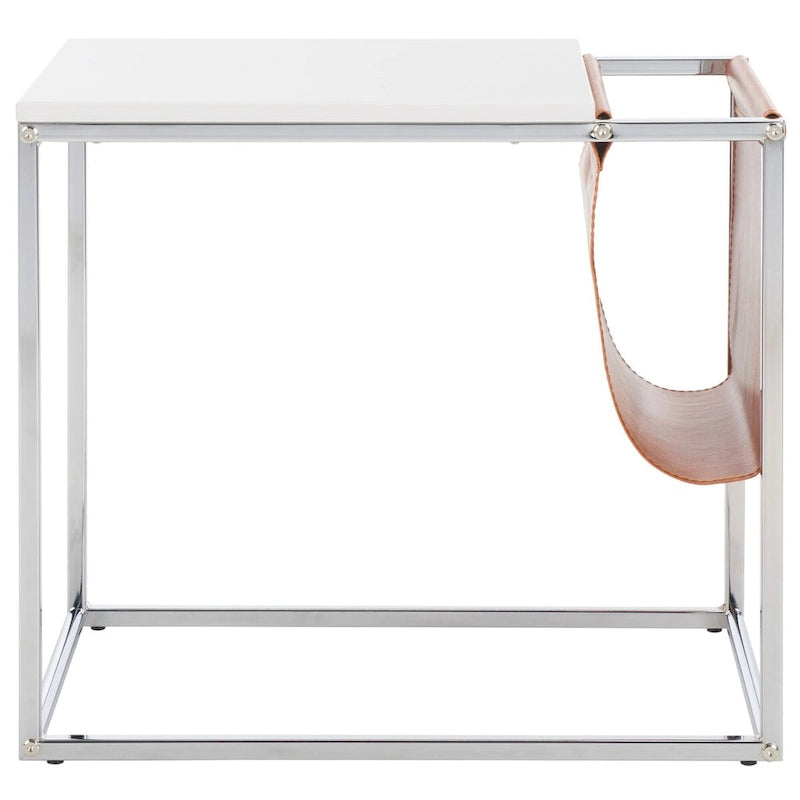 Industrial Side Table with Wooden Top & Black Metal Base — 22x14x20 Inches
