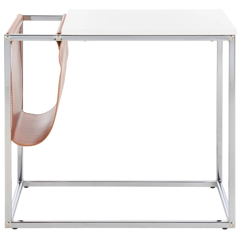 Industrial Side Table with Wooden Top & Black Metal Base — 22x14x20 Inches