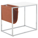 Industrial Side Table with Wooden Top & Black Metal Base — 22x14x20 Inches