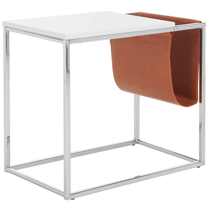Industrial Side Table with Wooden Top & Black Metal Base — 22x14x20 Inches