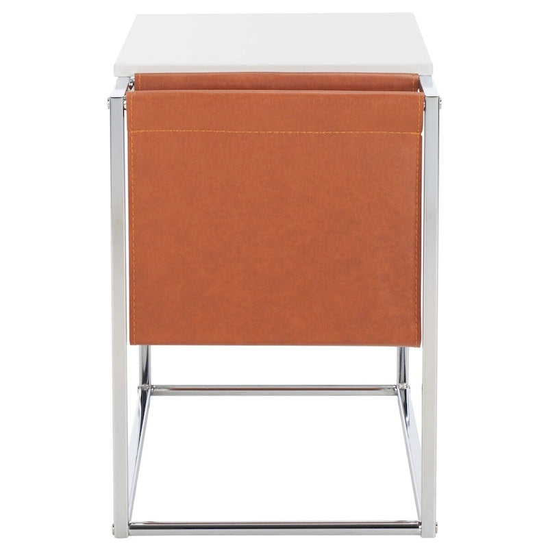 Industrial Side Table with Wooden Top & Black Metal Base — 22x14x20 Inches