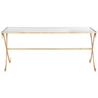 Gold Iron Coffee Table with Tempered Glass Top — 43x20x18 Inches
