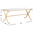 Gold Iron Coffee Table with Tempered Glass Top — 43x20x18 Inches