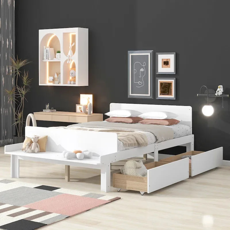 Full Bed with Footboard Bench,2 drawers