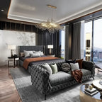 Modern Illuminated Bed Frame with Gold Trim - Chic Upholstered Design