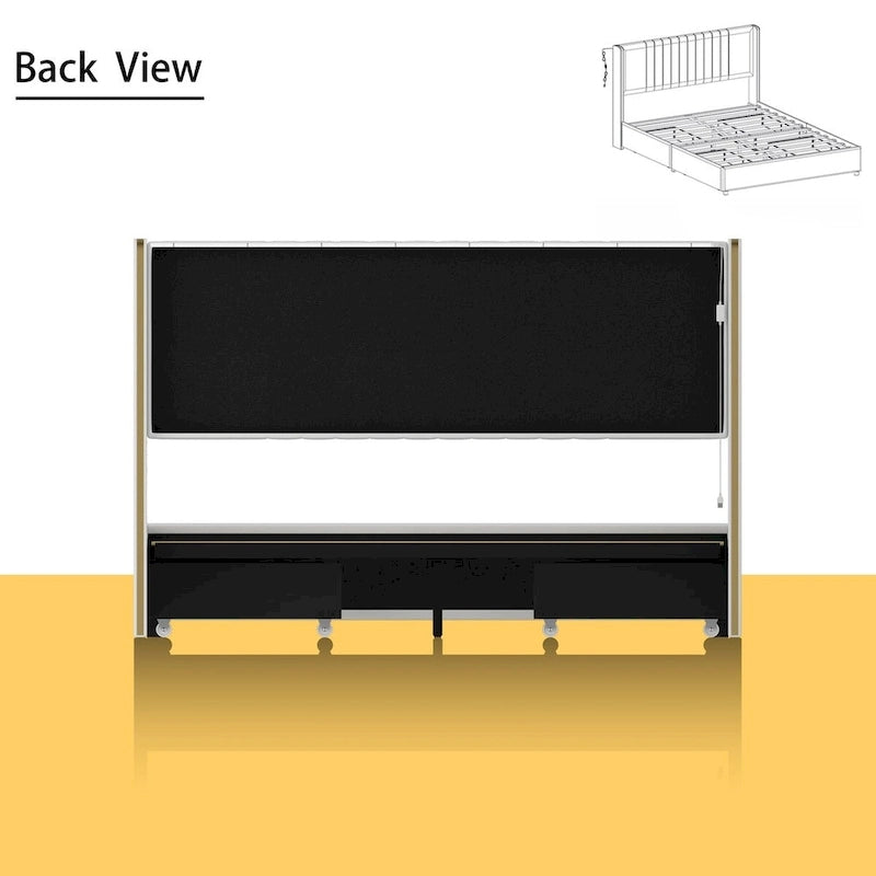 Modern Illuminated Bed Frame with Gold Trim - Chic Upholstered Design