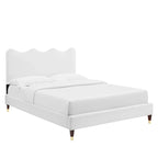 Full Size Scalloped Velvet Platform Bed — Stain-Resistant, 800 lb Capacity