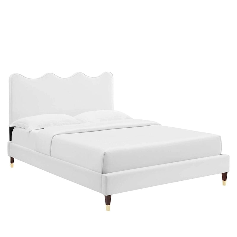 Full Size Scalloped Velvet Platform Bed — Stain-Resistant, 800 lb Capacity