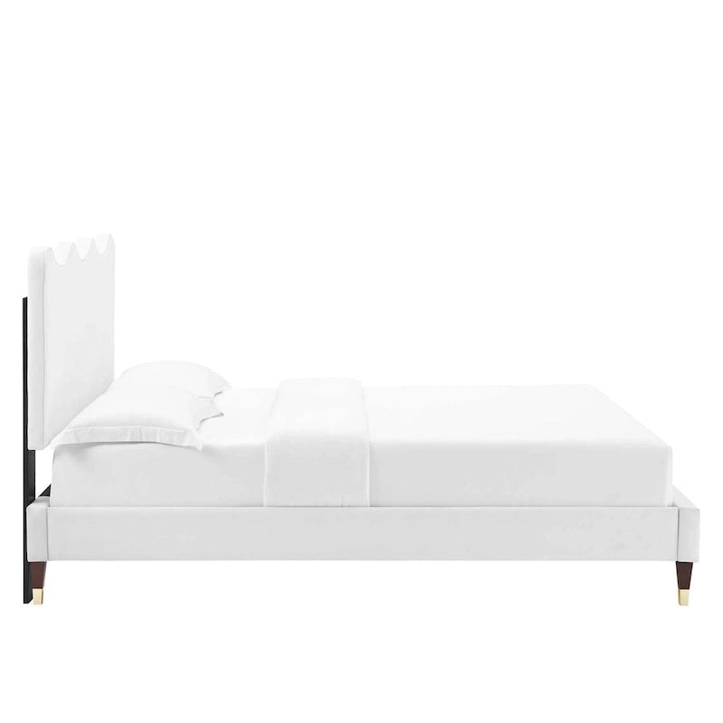 Full Size Scalloped Velvet Platform Bed — Stain-Resistant, 800 lb Capacity