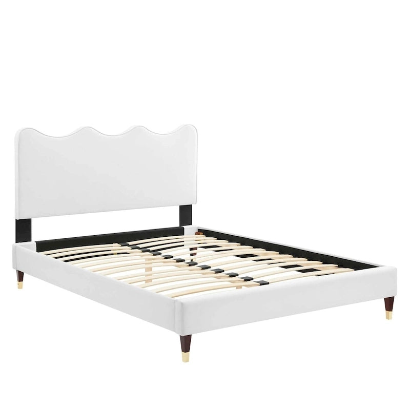Full Size Scalloped Velvet Platform Bed — Stain-Resistant, 800 lb Capacity