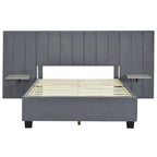 Full Size Velvet Upholstered Platform Bed with Big Headboard, Bedroom Furniture