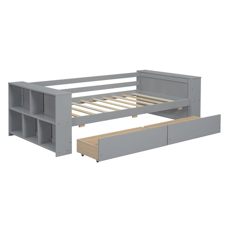 Twin Size Daybed with Shelves and Drawers