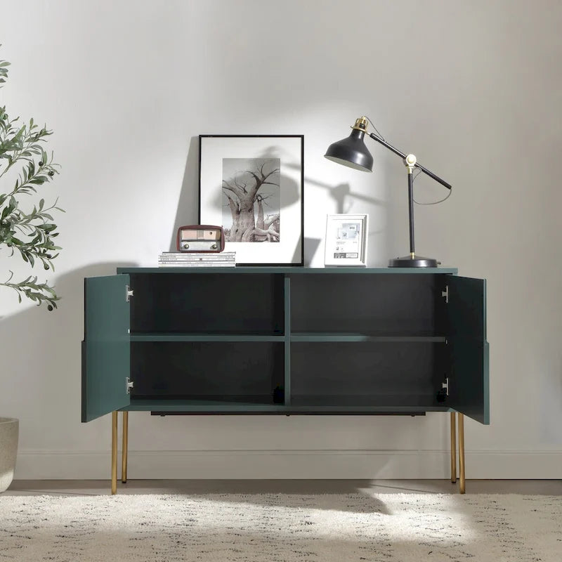 48-Inch Green Mid-Century Modern Console Table — Sideboard Buffet with Storage