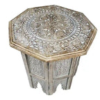 18-Inch Handcrafted Mango Wood Farmhouse Side Table — Octagonal, Antique Brown