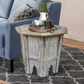 Table d'appoint de ferme en bois de manguier artisanal de 45 cm – Octogonale, marron antique