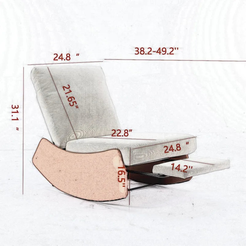 Modern Rocking Chair Recliner, Comfy Rocker Nursery Chair with Footrest, Accent Reading Chair, Upholstered Lounge Chair