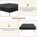 High Gloss Coffee Table: 4 Golden Legs, 2 Drawers, 2-Tier Square Design
