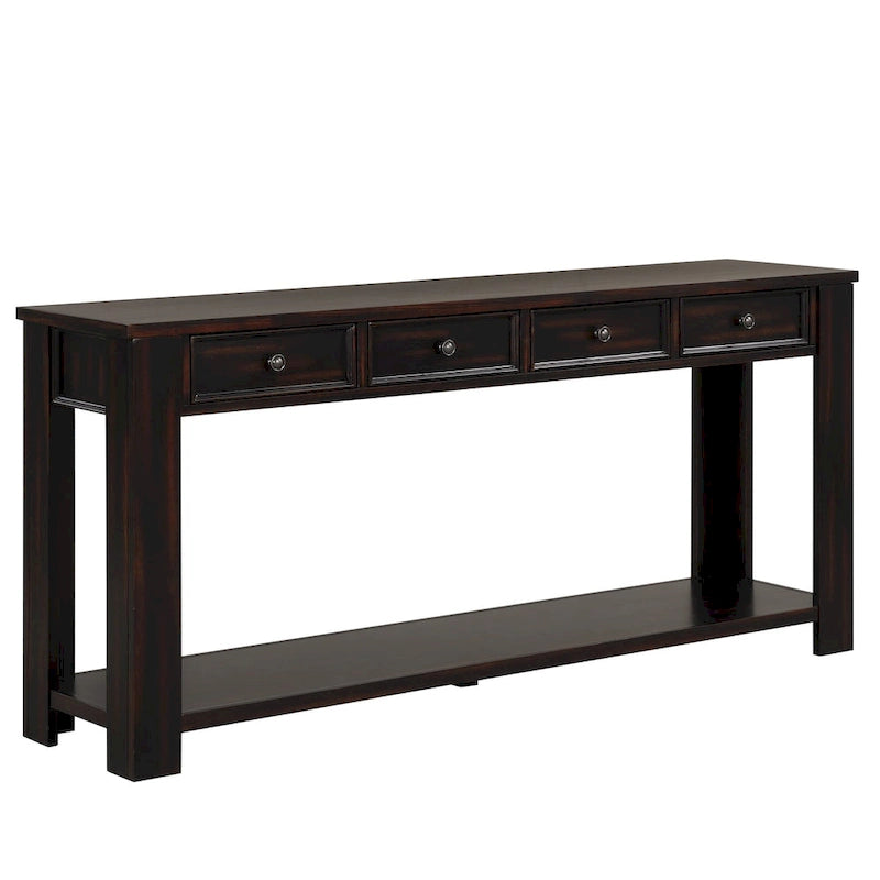 63 Pine Wood Console Table with 4 Drawers and 1 Bottom Shelf