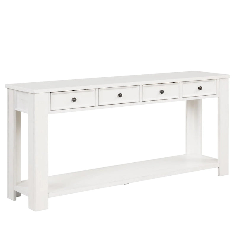 63 Pine Wood Console Table with 4 Drawers and 1 Bottom Shelf