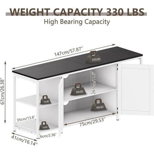 58 Inch Farmhouse TV Stand for up to 65 TV with Doors and Open Shelves