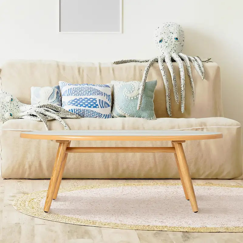 Striped Surfboard Oval Coffee Table, Multicolor