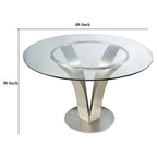 48 Inch Dining Table with Round Glass Top and Metal Base, Chrome
