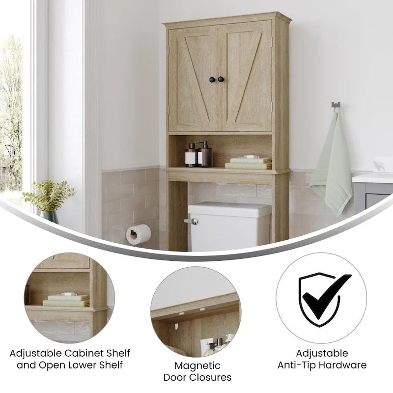 Brown Farmhouse Over the Toilet Cabinet Storage Organizer with 2 Shelves