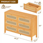 Moasis Rattan 6 Drawer Double Dresser Chest of Drawers Storage Cabinet