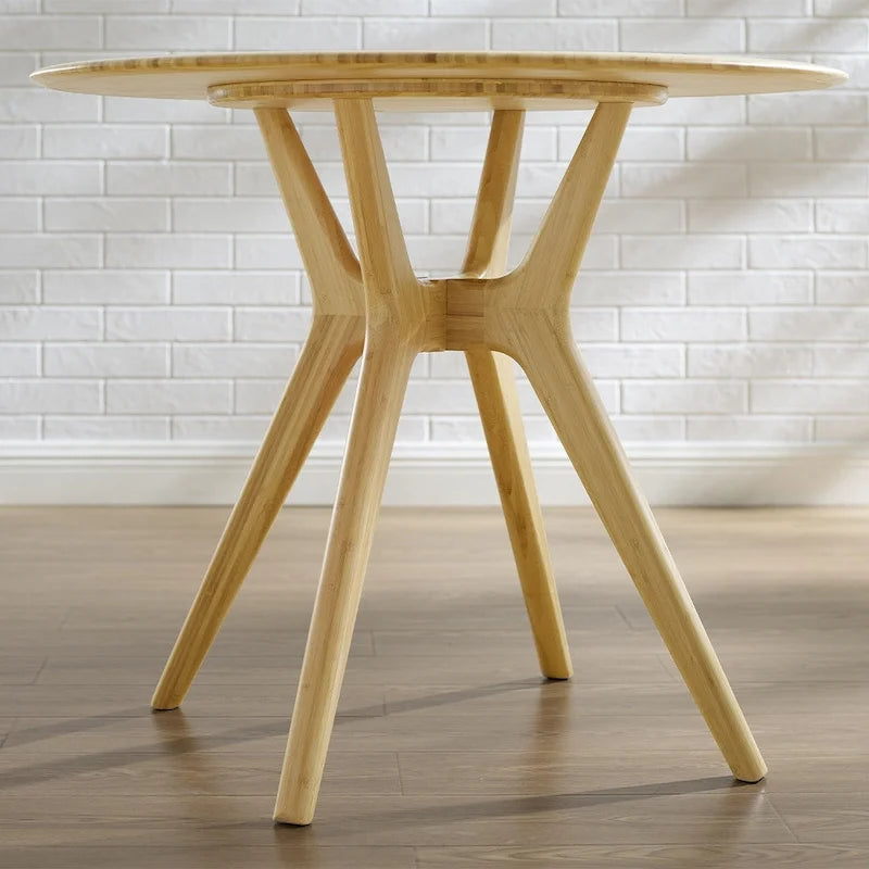 36-Inch Round Solid Moso Dining Table — Copper Finish, Danish-Inspired