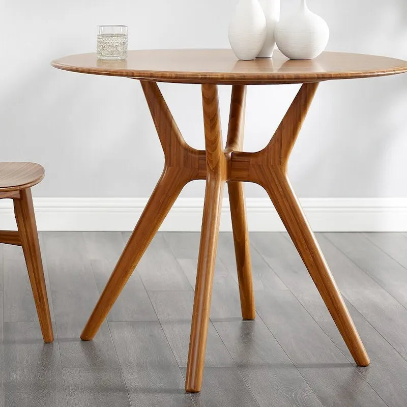36-Inch Round Solid Moso Dining Table — Copper Finish, Danish-Inspired