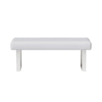 White Faux Leather Dining Bench — Polished Stainless Steel Legs, Contemporary