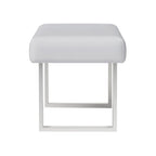 White Faux Leather Dining Bench — Polished Stainless Steel Legs, Contemporary